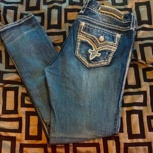 Rock Revival Blue Skinny Jeans with Distressed Accents